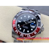 ロレックスコピー GMT-Master II（グリーンニッチ）40mm “ブラック・ダイヤル＋ステンレスケース＋バイカラーセラミックベゼル（ブルー＆レッド）＋オイスターブレスレット” メンズ専用モデル