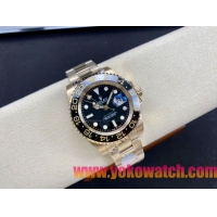 ロレックスコピー GMT-Master II（グリーンニッチ）40mm 126718LB“ブラック・ダイヤル＋イエローゴールドケース＋バイカラーセラミックベゼル（ブルー＆ブラック）＋オイスターブレスレット” メンズ専用モデル