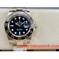 ロレックスコピー GMT-Master II（グリーンニッチ）40mm 126718LB“ブラック・ダイヤル＋イエローゴールドケース＋バイカラーセラミックベゼル（ブルー＆ブラック）＋オイスターブレスレット” メンズ専用モデル