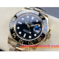 ロレックスコピー GMT-Master II（グリーンニッチ）40mm 126718LB“ブラック・ダイヤル＋イエローゴールドケース＋バイカラーセラミックベゼル（ブルー＆ブラック）＋オイスターブレスレット” メンズ専用モデル
