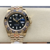 ロレックスコピー GMT-Master II（グリーンニッチ）40mm 126718LB“ブラック・ダイヤル＋イエローゴールドケース＋バイカラーセラミックベゼル（ブルー＆ブラック）＋オイスターブレスレット” メンズ専用モデル