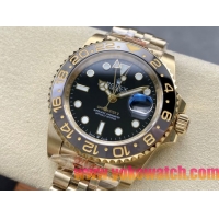 ロレックスコピー GMT-Master II（グリーンニッチ）40mm 126718LB“ブラック・ダイヤル＋イエローゴールドケース＋バイカラーセラミックベゼル（ブルー＆ブラック）＋オイスターブレスレット” メンズ専用モデル