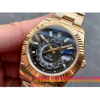 ロレックスコピー・ワールドタイマー（DIW）40mm 5185R“ブラック・ダイヤル＋イエローゴールドケース＋オイスターブレスレット” メンズ専用モデル