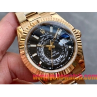 ロレックスコピー・ワールドタイマー（DIW）40mm 5185R“ブラック・ダイヤル＋イエローゴールドケース＋オイスターブレスレット” メンズ専用モデル
