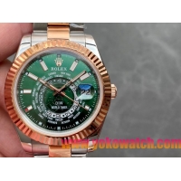 ロレックスコピー・ワールドタイマー（DIW）40mm 5185R“グリーン・ダイヤル＋ローズゴールドベゼル＋ステンレススチールケース＋オイスターブレスレット” メンズ専用モデル