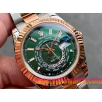 ロレックスコピー・ワールドタイマー（DIW）40mm 5185R“グリーン・ダイヤル＋ローズゴールドベゼル＋ステンレススチールケース＋オイスターブレスレット” メンズ専用モデル