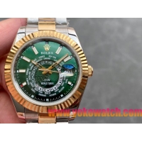 ロレックスコピー・ワールドタイマー（DIW）40mm 5185R“グリーン・ダイヤル＋イエローゴールドベゼル＋ステンレススチールケース＋オイスターブレスレット” メンズ専用モデル