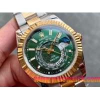 ロレックスコピー・ワールドタイマー（DIW）40mm 5185R“グリーン・ダイヤル＋イエローゴールドベゼル＋ステンレススチールケース＋オイスターブレスレット” メンズ専用モデル