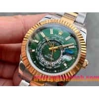 ロレックスコピー・ワールドタイマー（DIW）40mm 5185R“グリーン・ダイヤル＋イエローゴールドベゼル＋ステンレススチールケース＋オイスターブレスレット” メンズ専用モデル
