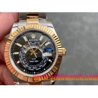 ロレックスコピー・ワールドタイマー（DIW）40mm 5185R“ブラック・ダイヤル＋イエローゴールドベゼル＋ステンレススチールケース＋オイスターブレスレット” メンズ専用モデル