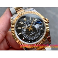 ロレックスコピー・ワールドタイマー（DIW）40mm 5185R“ブラック・ダイヤル＋イエローゴールドベゼル＋ステンレススチールケース＋オイスターブレスレット” メンズ専用モデル