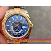 ロレックスコピー・ワールドタイマー（DIW）40mm 5185R“ブルー・ダイヤル＋イエローゴールドベゼル＋ステンレススチールケース＋オイスターブレスレット” メンズ専用モデル