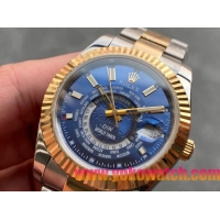 ロレックスコピー・ワールドタイマー（DIW）40mm 5185R“ブルー・ダイヤル＋イエローゴールドベゼル＋ステンレススチールケース＋オイスターブレスレット” メンズ専用モデル