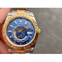 ロレックスコピー・ワールドタイマー（DIW）40mm 5185R“ブルー・ダイヤル＋イエローゴールドベゼル＋ステンレススチールケース＋オイスターブレスレット” メンズ専用モデル