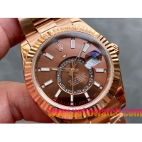 ロレックスコピー・スカイダイバー（SKY-DWELLER）40mm 326138“ブラウン・ダイヤル＋イエローゴールドケース＋オイスターブレスレット” メンズ専用モデル