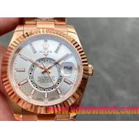 ロレックスコピー・スカイダイバー（SKY-DWELLER）40mm 326138“ホワイト・ダイヤル＋イエローゴールドケース＋オイスターブレスレット” メンズ専用モデル