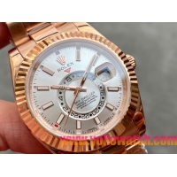 ロレックスコピー・スカイダイバー（SKY-DWELLER）40mm 326138“ホワイト・ダイヤル＋イエローゴールドケース＋オイスターブレスレット” メンズ専用モデル
