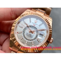 ロレックスコピー・スカイダイバー（SKY-DWELLER）40mm 326138“ホワイト・ダイヤル＋イエローゴールドケース＋オイスターブレスレット” メンズ専用モデル