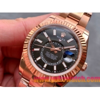ロレックスコピー・スカイダイバー（SKY-DWELLER）40mm 326138“ブラック・ダイヤル＋イエローゴールドケース＋オイスターブレスレット” メンズ専用モデル