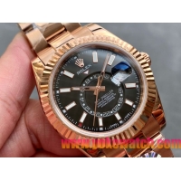 ロレックスコピー・スカイダイバー（SKY-DWELLER）40mm 326138“ブラック・ダイヤル＋イエローゴールドケース＋オイスターブレスレット” メンズ専用モデル
