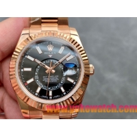 ロレックスコピー・スカイダイバー（SKY-DWELLER）40mm 326138“ブラック・ダイヤル＋イエローゴールドケース＋オイスターブレスレット” メンズ専用モデル