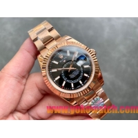 ロレックスコピー・スカイダイバー（SKY-DWELLER）40mm 326138“ブラック・ダイヤル＋イエローゴールドケース＋オイスターブレスレット” メンズ専用モデル