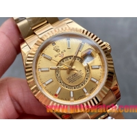 ロレックスコピー・スカイダイバー（SKY-DWELLER）40mm 326138“ゴールド・ダイヤル＋イエローゴールドケース＋オイスターブレスレット” メンズ専用モデル