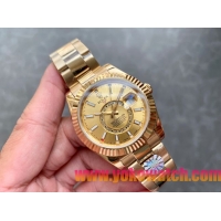 ロレックスコピー・スカイダイバー（SKY-DWELLER）40mm 326138“ゴールド・ダイヤル＋イエローゴールドケース＋オイスターブレスレット” メンズ専用モデル