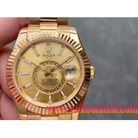 ロレックスコピー・スカイダイバー（SKY-DWELLER）40mm 326138“ゴールド・ダイヤル＋イエローゴールドケース＋オイスターブレスレット” メンズ専用モデル