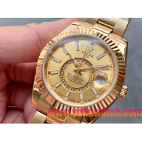 ロレックスコピー・スカイダイバー（SKY-DWELLER）40mm 326138“ゴールド・ダイヤル＋イエローゴールドケース＋オイスターブレスレット” メンズ専用モデル