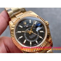 ロレックスコピー・スカイダイバー（SKY-DWELLER）40mm 326138“ブラック・ダイヤル＋イエローゴールドケース＋オイスターブレスレット” メンズ専用モデル