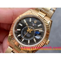 ロレックスコピー・スカイダイバー（SKY-DWELLER）40mm 326138“ブラック・ダイヤル＋イエローゴールドケース＋オイスターブレスレット” メンズ専用モデル