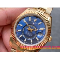 ロレックスコピー・スカイダイバー（SKY-DWELLER）40mm 326138“ブルー・ダイヤル＋イエローゴールドケース＋オイスターブレスレット” メンズ専用モデル