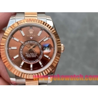 ロレックスコピー・スカイダイバー（SKY-DWELLER）40mm 326138“ブラウン・ダイヤル＋イエローゴールドベゼル＋ステンレススチールブレスレット” メンズ専用モデル