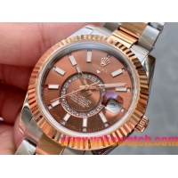 ロレックスコピー・スカイダイバー（SKY-DWELLER）40mm 326138“ブラウン・ダイヤル＋イエローゴールドベゼル＋ステンレススチールブレスレット” メンズ専用モデル