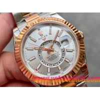 ロレックスコピー・スカイダイバー（SKY-DWELLER）40mm 326138“ホワイト・ダイヤル＋イエローゴールドベゼル＋ステンレススチールブレスレット” メンズ専用モデル