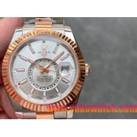 ロレックスコピー・スカイダイバー（SKY-DWELLER）40mm 326138“ホワイト・ダイヤル＋イエローゴールドベゼル＋ステンレススチールブレスレット” メンズ専用モデル