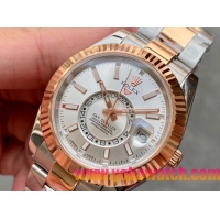 ロレックスコピー・スカイダイバー（SKY-DWELLER）40mm 326138“ホワイト・ダイヤル＋イエローゴールドベゼル＋ステンレススチールブレスレット” メンズ専用モデル