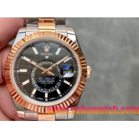 ロレックスコピー・スカイダイバー（SKY-DWELLER）40mm 326138“ブラック・ダイヤル＋ローズゴールドベゼル＋ステンレススチールブレスレット” メンズ専用モデル