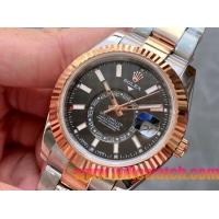 ロレックスコピー・スカイダイバー（SKY-DWELLER）40mm 326138“ブラック・ダイヤル＋ローズゴールドベゼル＋ステンレススチールブレスレット” メンズ専用モデル