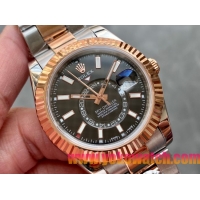 ロレックスコピー・スカイダイバー（SKY-DWELLER）40mm 326138“ブラック・ダイヤル＋ローズゴールドベゼル＋ステンレススチールブレスレット” メンズ専用モデル