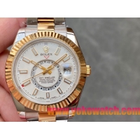 ロレックスコピー・スカイダイバー（SKY-DWELLER）40mm 326138“ホワイト・ダイヤル＋イエローゴールドベゼル＋ステンレススチールブレスレット” メンズ専用モデル
