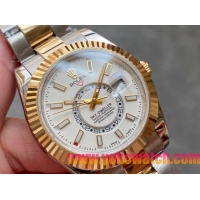 ロレックスコピー・スカイダイバー（SKY-DWELLER）40mm 326138“ホワイト・ダイヤル＋イエローゴールドベゼル＋ステンレススチールブレスレット” メンズ専用モデル