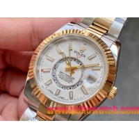 ロレックスコピー・スカイダイバー（SKY-DWELLER）40mm 326138“ホワイト・ダイヤル＋イエローゴールドベゼル＋ステンレススチールブレスレット” メンズ専用モデル