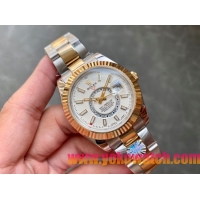 ロレックスコピー・スカイダイバー（SKY-DWELLER）40mm 326138“ホワイト・ダイヤル＋イエローゴールドベゼル＋ステンレススチールブレスレット” メンズ専用モデル