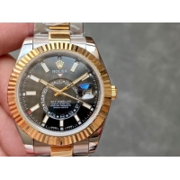 ロレックスコピー・スカイダイバー（SKY-DWELLER）40mm 326138“ブラック・ダイヤル＋イエローゴールドベゼル＋ステンレススチールブレスレット” メンズ専用モデル