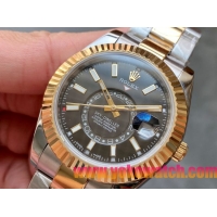 ロレックスコピー・スカイダイバー（SKY-DWELLER）40mm 326138“ブラック・ダイヤル＋イエローゴールドベゼル＋ステンレススチールブレスレット” メンズ専用モデル