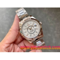 ロレックスコピー・スカイダイバー（SKY-DWELLER）40mm 326138“ホワイト・ダイヤル＋イエローゴールドベゼル＋ステンレススチールブレスレット” メンズ専用モデル