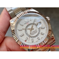 ロレックスコピー・スカイダイバー（SKY-DWELLER）40mm 326138“ホワイト・ダイヤル＋イエローゴールドベゼル＋ステンレススチールブレスレット” メンズ専用モデル