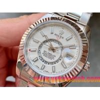 ロレックスコピー・スカイダイバー（SKY-DWELLER）40mm 326138“ホワイト・ダイヤル＋イエローゴールドベゼル＋ステンレススチールブレスレット” メンズ専用モデル